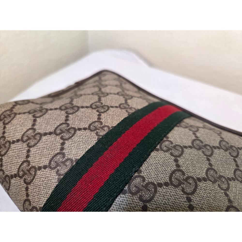 Gucci GG Supreme Web Stripe Clutch Cosmetic Bag Pouch Brown Monogram Web Vintage - Picture 7 of 15